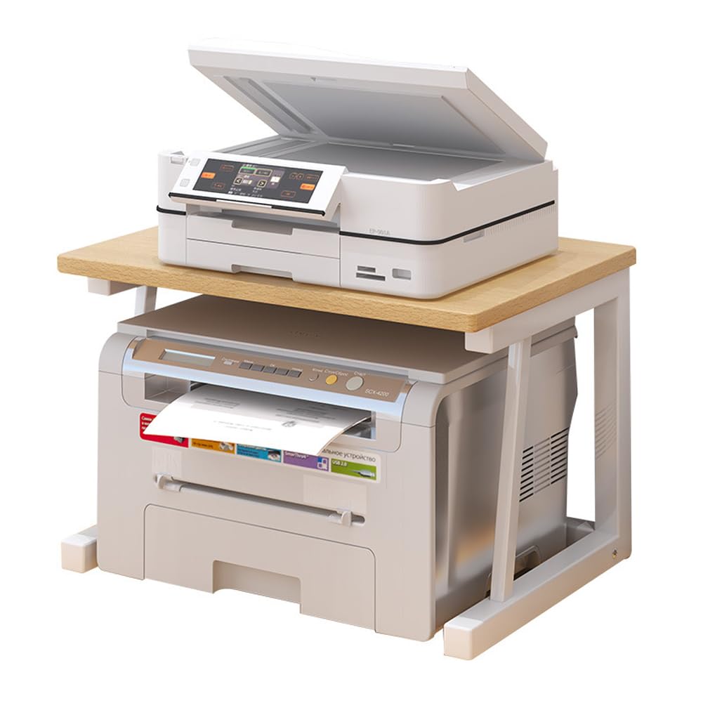 Commercial Book Printing Machines - 2段式の木製デスクトッププリンタースタンド。プリンター、スキャナー、ファックス、書籍、ファイルなどを収納できる、頑丈で省スペースな整理棚。家庭用オフィスやデスクに最適な多機能棚。クリエイティブな二層式収納棚、多機能スタンド。