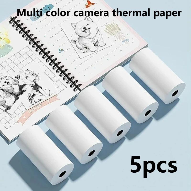 Photo Printer - 5 ロール熱粘着ステッカー写真用紙プリンター用品カラーと白黒の感熱紙子供用ローリングペーパーツール