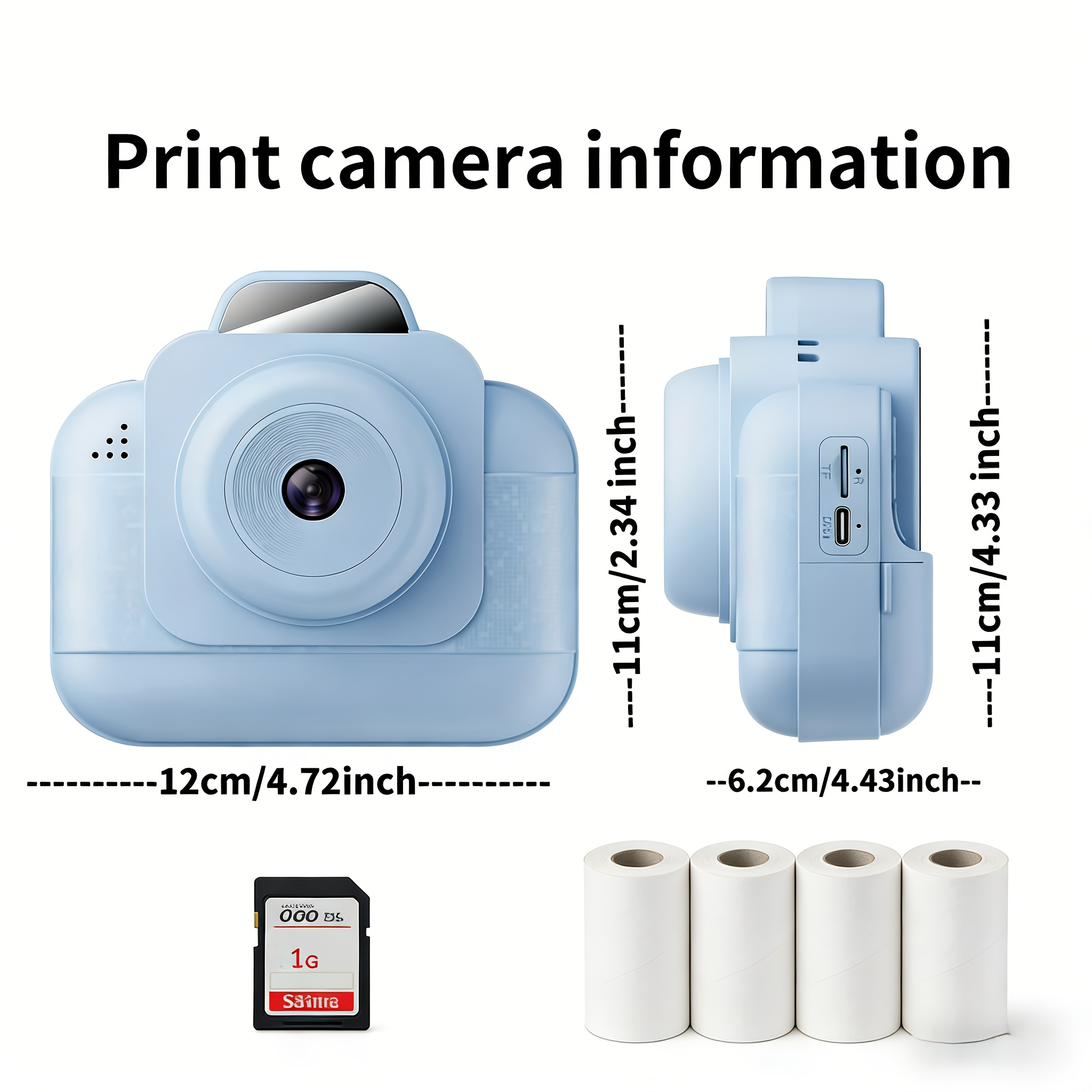 Photo Printer - ポータブルフォトプリンター（ブルー）充電式バッテリーと4ロールの感熱紙/1gカード付き/インスタント写真印刷
