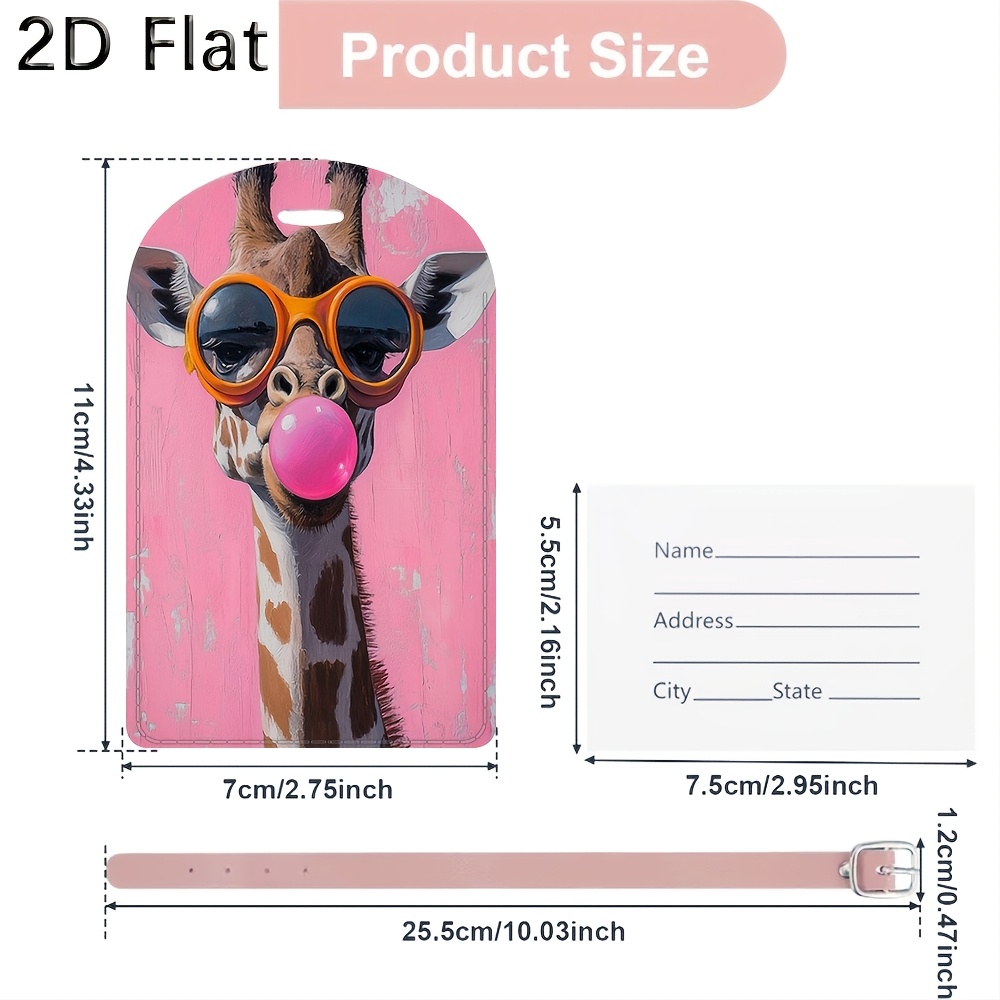 かわいいキリンの荷物タグ、メガネとバブルガムのプリント入り旅 - Label Maker のレビューと価格