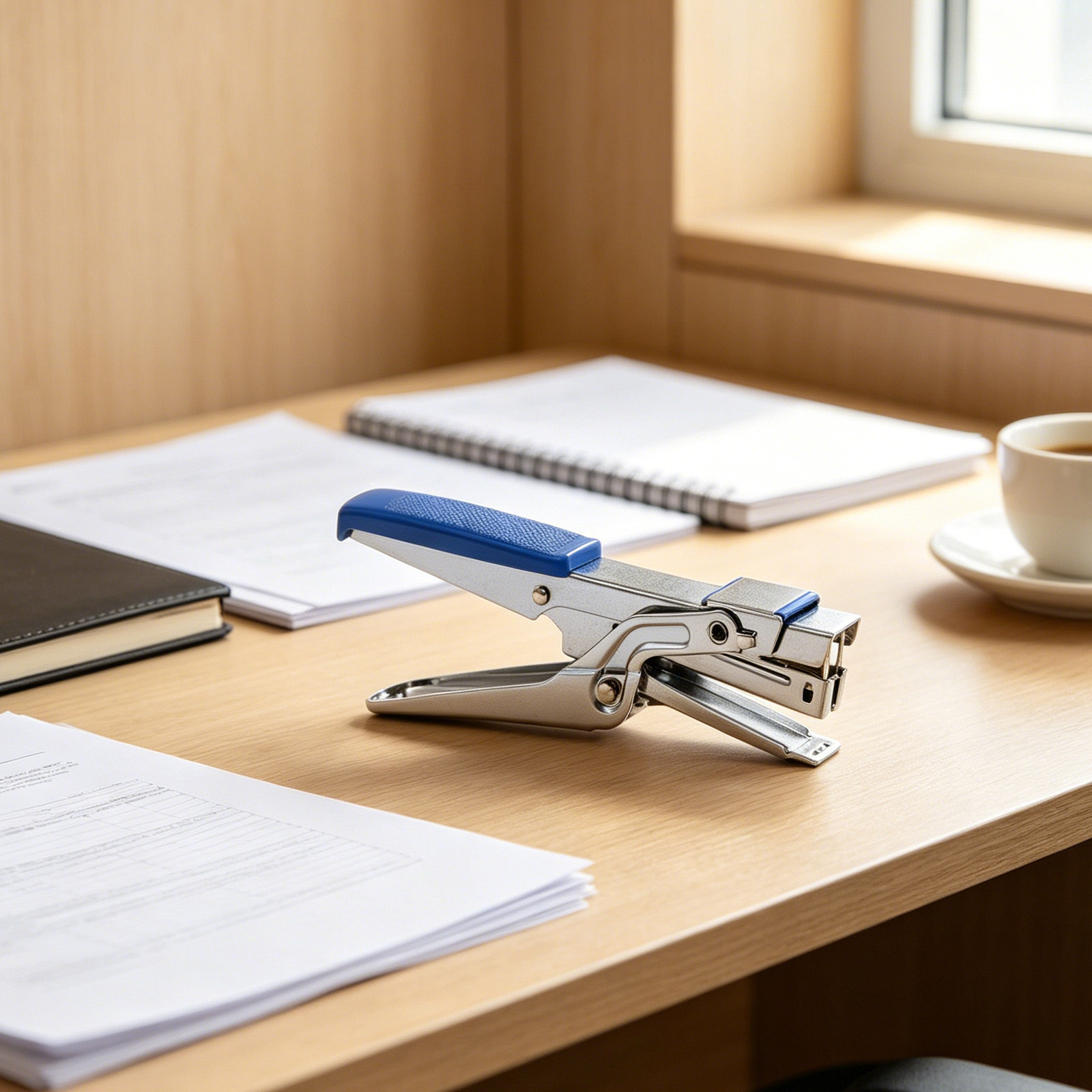 頑丈なハンドヘルド式ステープラー。青色のデスクステープラーで - Stapler Heavy Duty のレビューと価格